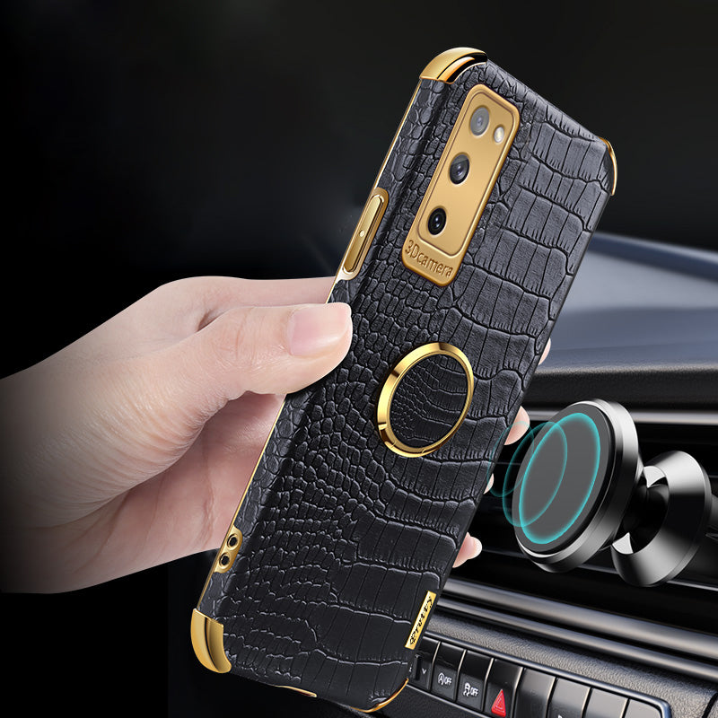 For Samsung Galaxy S20 FE 2022/S20 FE/S20 FE 5G/S20 Lite Crocodile Texture 6D Electroplated PU Leather Coated TPU Phone Case Cover with Ring Kickstand - White For Samsung Galaxy S20 FE 2022/S20 FE/S20 FE 5G/S20 Lite Crocodile Texture 6D Electroplated PU Leather Coated TPU Phone Case Cover with Ring Kickstand - White